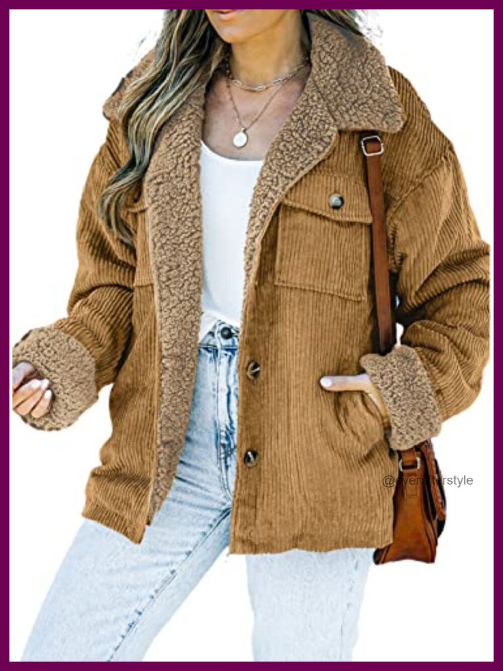 Corduroy Sherpa Lined Fleece Winter Coat Button Front Casual Jacket